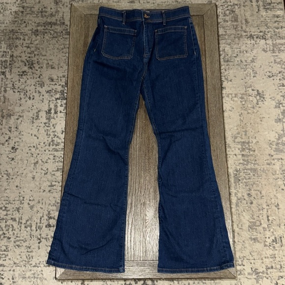 LOFT Patch Pocket High Rise Slim Flare Jeans Classic Mid Indigo Wash - Picture 1 of 11
